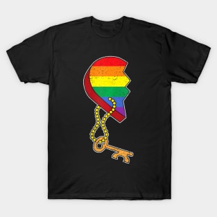 Matching Half Heart Gay Pride Lgbt Q Flag Couple Lock Love T-Shirt